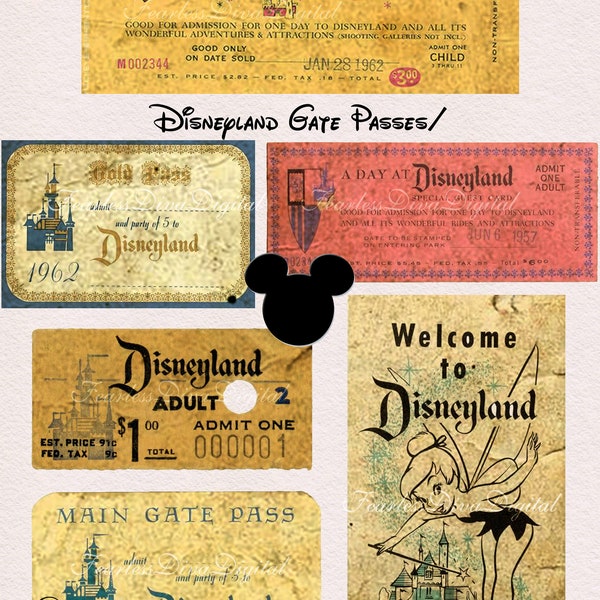 PRINTABLE Digital Vintage Disneyland Gate Passes and Books: LARGE Made for 8.5x11" paper or 12x12" paper  Instant Download