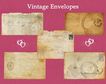 Vintage Envelopes  Instant Download  5 Vintage Envelopes  Junk Journal Ephemera  Various Sizes  PRINTABLE Digital