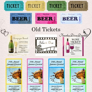Digitale alte Tickets alte Sommertickets verschiedene Größen PRINTABLE Sofort Download