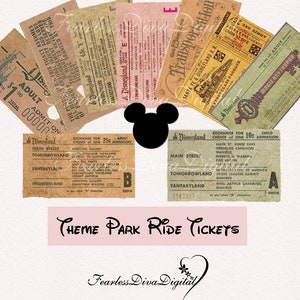 Vintage Theme Park Ride Tickets  PRINTABLE  DIGITAL