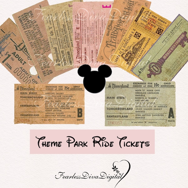 Vintage Theme Park Ride Tickets  PRINTABLE  DIGITAL