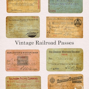 Digitale vintage spoorwegpassen AFDRUKBARE Instant Download 8,5 x 11 inch vel met passen 8 passen