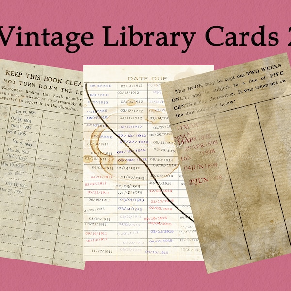 Vintage Library Cards 2 2.75x4 Inches 300 dpi  Junk Journal Ephemera  Scrapbook Ephemera  Digital Instant Download  PRINTABLE