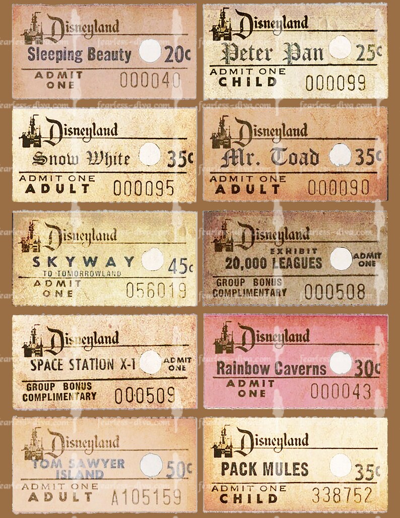 Disney Digital vintage Disneyland Billets Antique Tickets Etsy