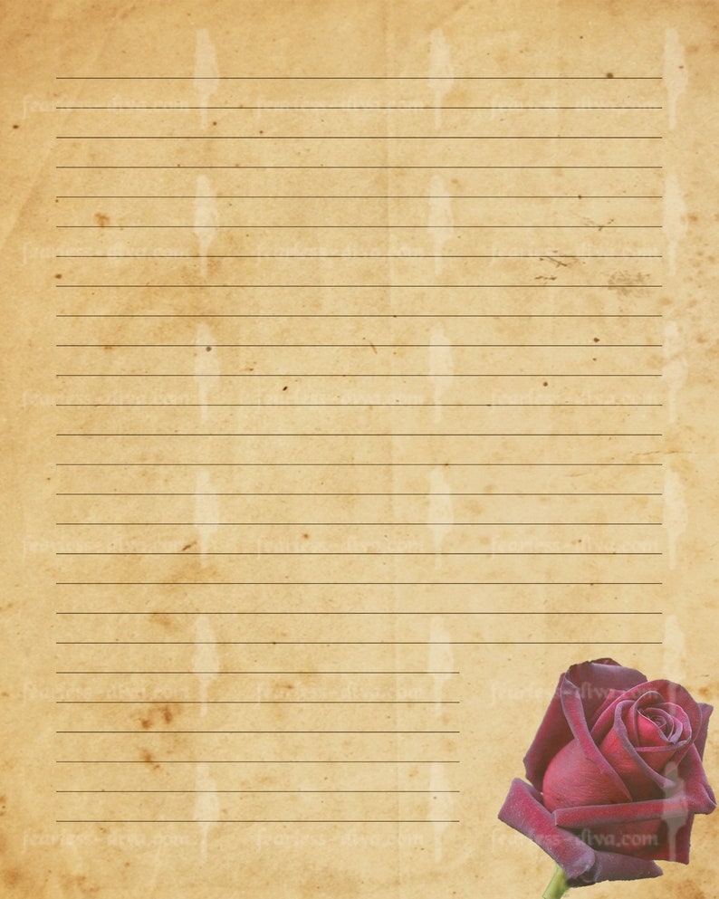 PRINTABLE Digital Vintage Journal Page with Dark Red Rose Antique Paper  Shabby Chic Journal Paper Junk Journal Digital Stationary Writing Paper  Paper & Party Supplies 