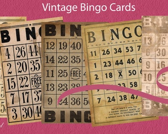 Vintage Bingo Cards  6x4 Inches 300 dpi  Instant Download  PRINTABLE Digital