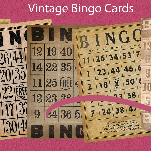 Vintage Bingo Cards  6x4 Inches 300 dpi  Instant Download  PRINTABLE Digital