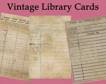 Vintage Library Cards 2.75x4 Inches 300 dpi  Junk Journal Ephemera  Scrapbook Ephemera  Instant Download  PRINTABLE Digital