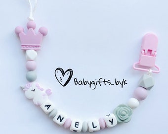 Baby Pink Heart Rainbow /& Unicorn Inspired Glitter Dummy Clip *free Post*