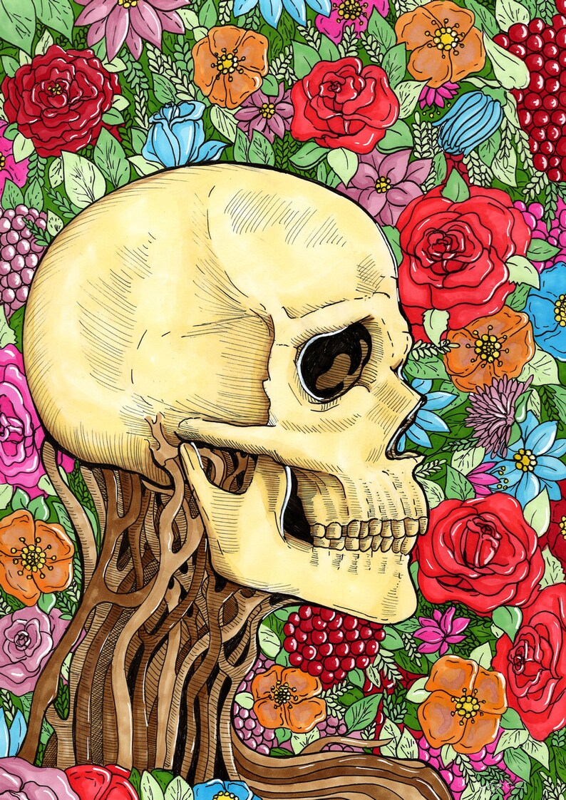 Gothic Skull Coloring Page for Adults Bark Queen Flower | Etsy