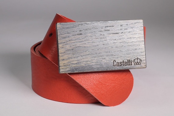 HANDMADE LEATHER BELT WITH WOODEN BUCKLE by Castelli LEATHER NATURAL BLACK L