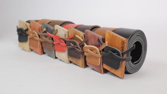 HANDMADE LEATHER BELT WITH WOODEN BUCKLE by Castelli LEATHER NATURAL BLACK L