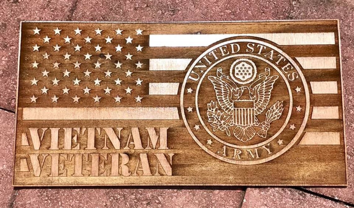 Laser engraved Veteran flag sign Etsy