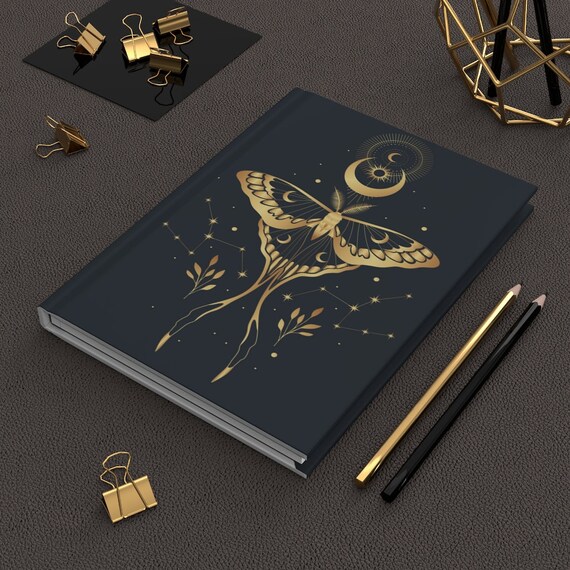 Black and Gold Moth Hardcover Journal Matte Etsy