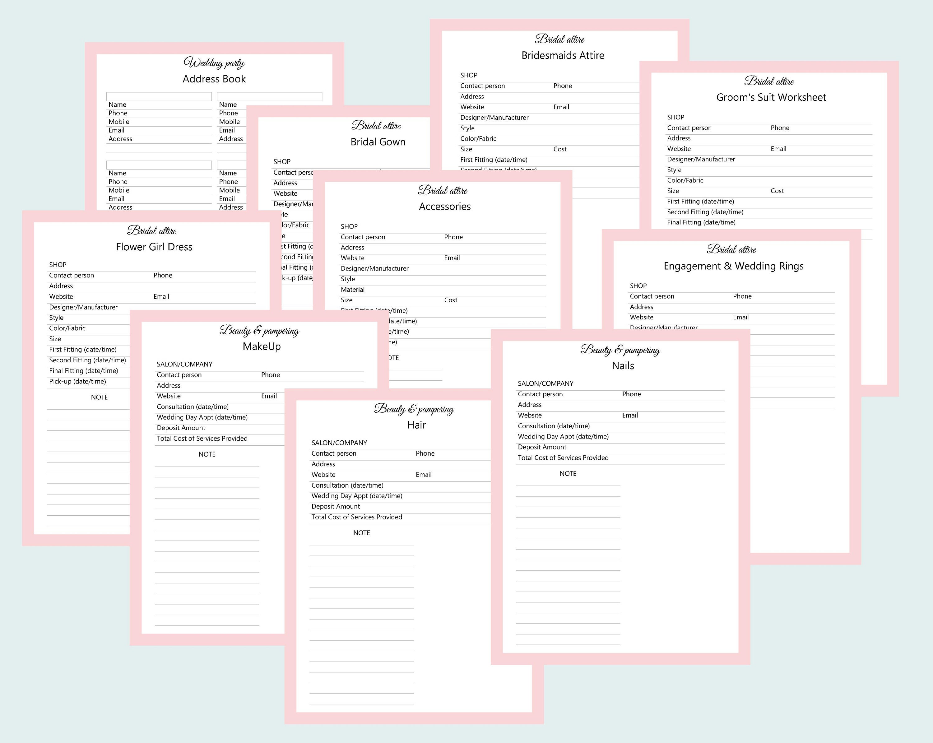 wedding planner printable 100 pages printable wedding planner etsy
