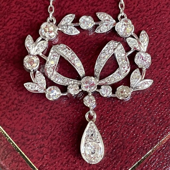 Antique Edwardian Diamond and Platinum Pendant Ne… - image 2