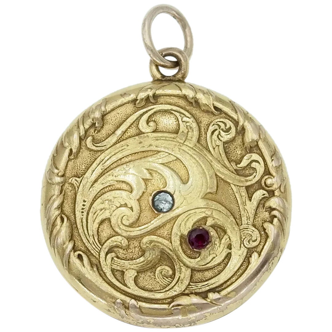 Antique Repousse Locket in 14k Gold With Diamond and Ruby - Etsy