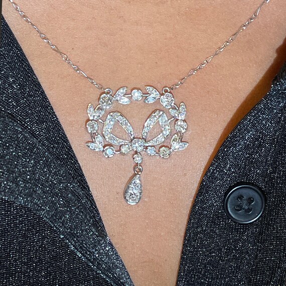 Antique Edwardian Diamond and Platinum Pendant Ne… - image 1