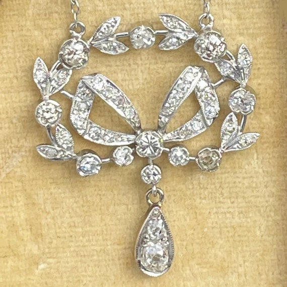 Antique Edwardian Diamond and Platinum Pendant Ne… - image 5
