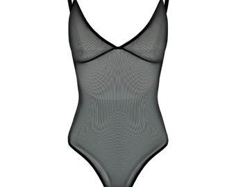 Black Sheer Mesh Bodysuit