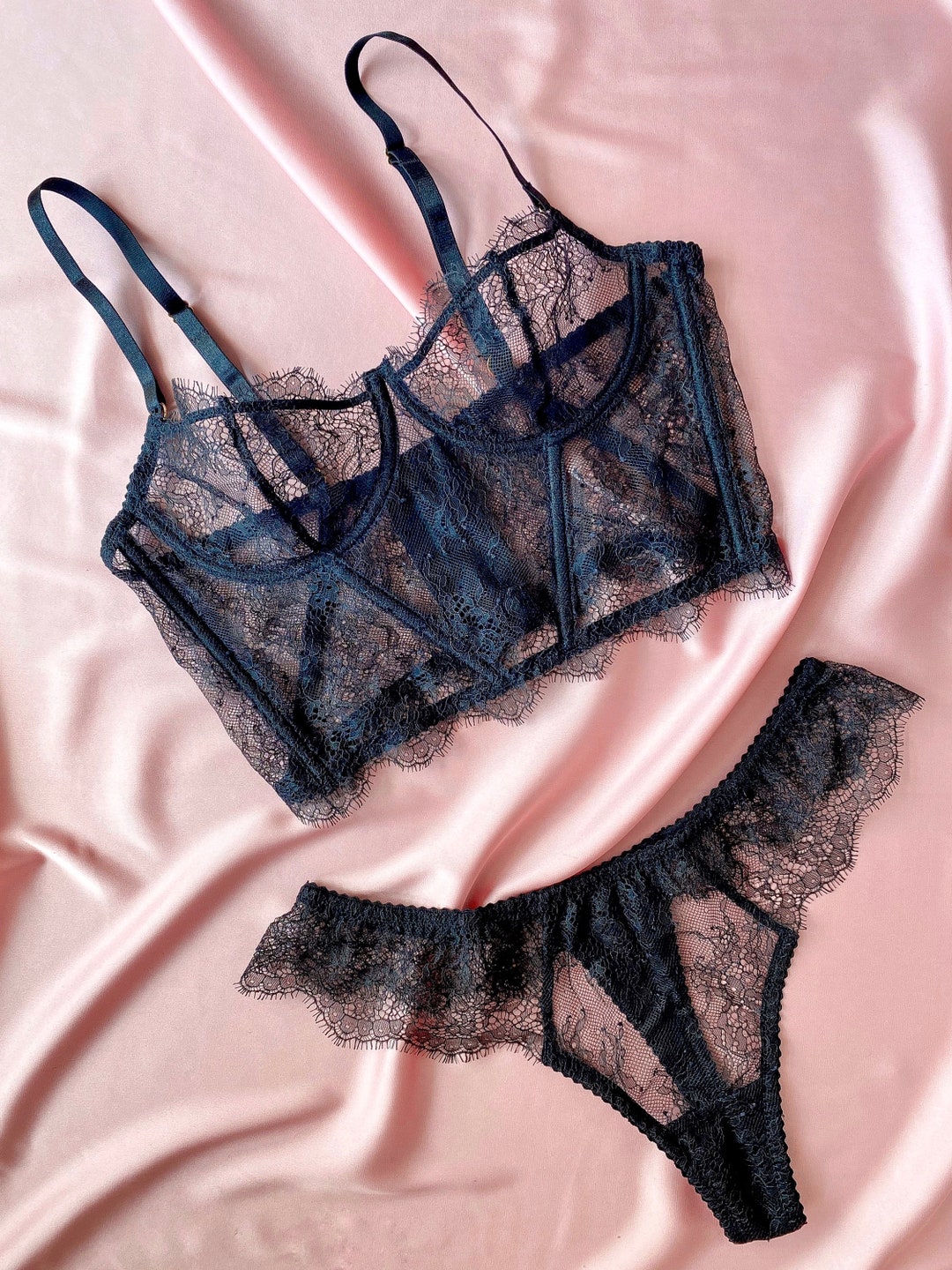 Black Lingerie Set See Through Lingerie Sexy Lingerie Sheer - Etsy