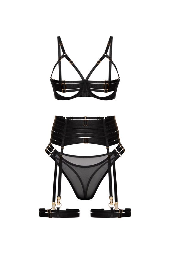 Black Harness Lingerie Set - Etsy