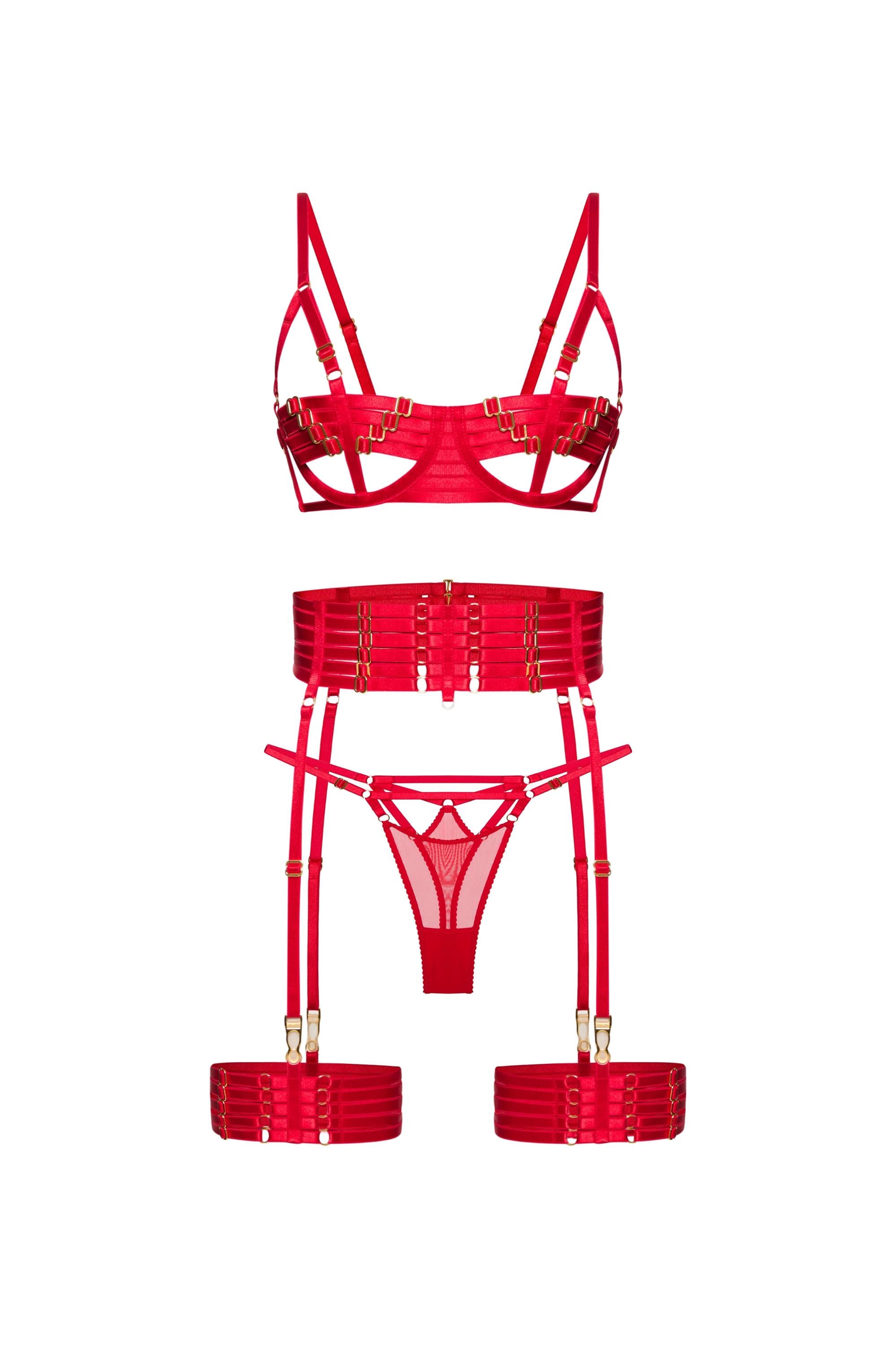 red garter belt set Red Harness Lingerie Set