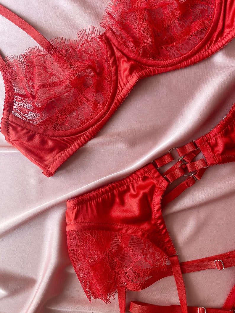 Red Silk Lingerie Set See Through Lingerie Sexy Lingerie Etsy