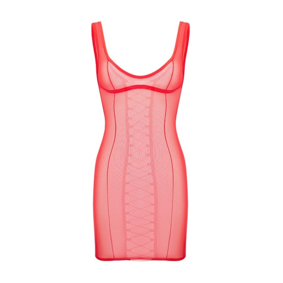 Red Sheer Mesh Dress - Etsy Red Sheer Mesh Dress - Etsy