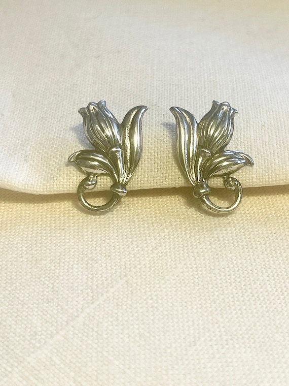 Vintage Sterling Silver Tulip Earrings - image 1