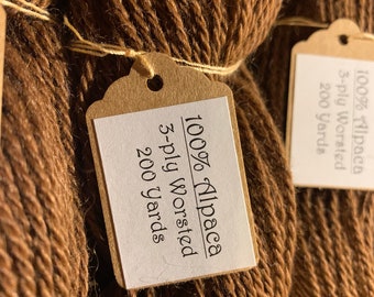 100 por ciento Alpaca Yarn / 3-ply DK Worsted / Chocolate or Fawn Yarn / Product of USA / North Dakota raised / Mill spun en Dakota Fiber Mill