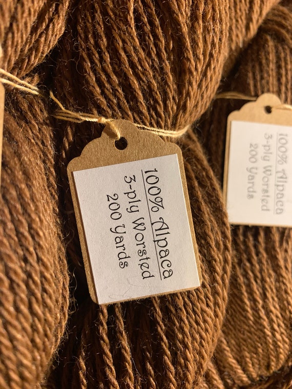 100 percent Alpaca Yarn / 3-ply DK Worsted / Chocolate or Fawn Yarn / Product of USA / North Dakota raised /  Mill spun at Dakota Fiber Mill
