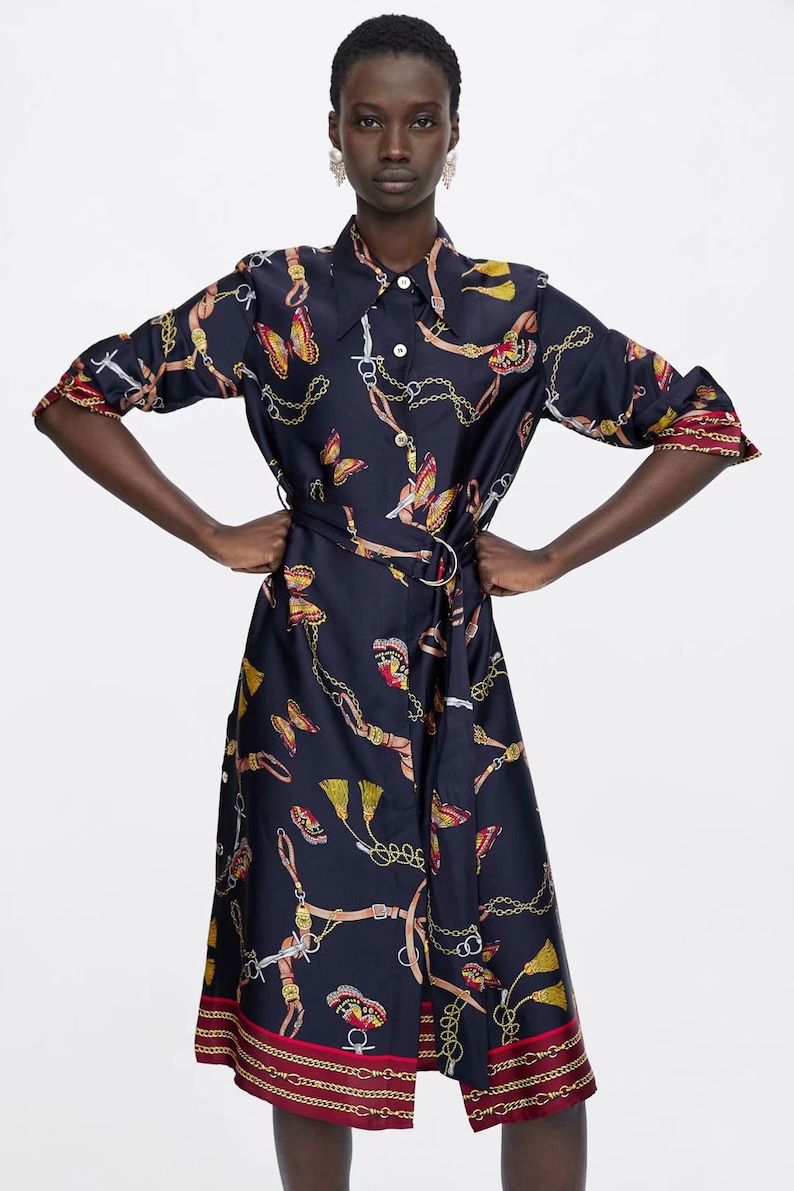 New Design Women/'s Lone Sleeve Fashion Design Satin Dress with Belt