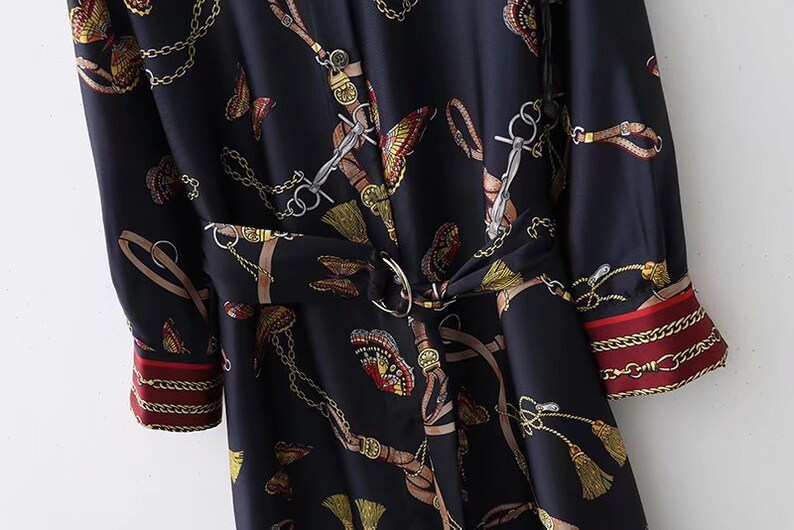 New Design Women/'s Lone Sleeve Fashion Design Satin Dress with Belt