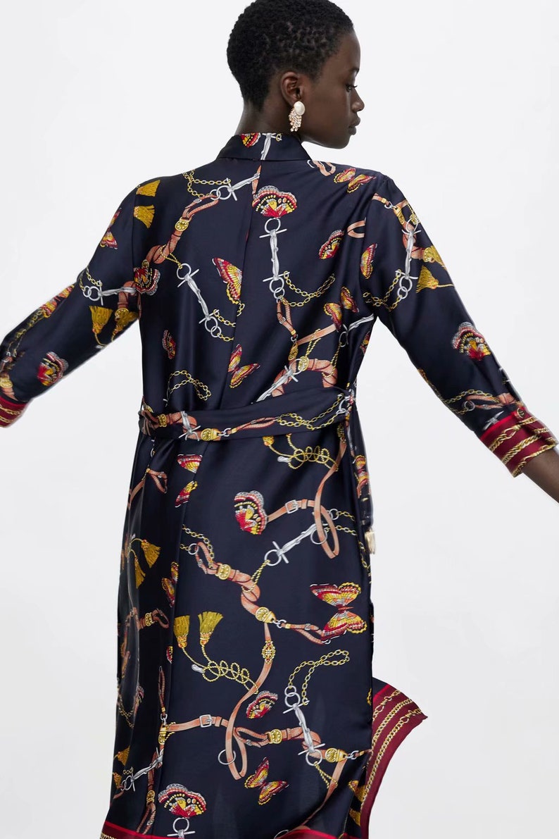 New Design Women/'s Lone Sleeve Fashion Design Satin Dress with Belt