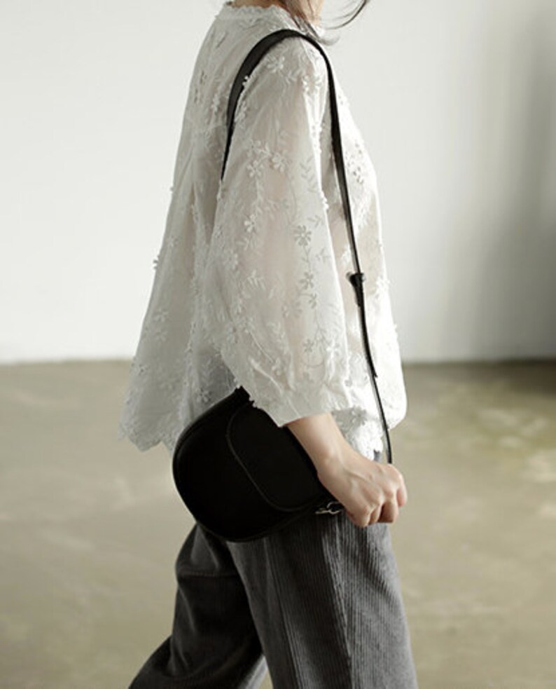 Women/'s Fashion Unique Design Handcrafted Flower 34 Long Sleeve Blouse Cotton Shirt Tops