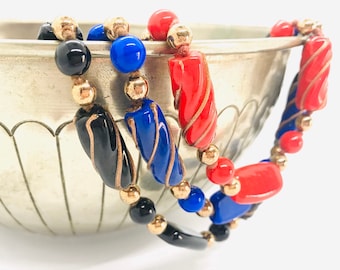 Venetian vintage necklace, vintage 60s necklace with Murano glass beads, aventurine necklace, handmade necklace, blue, sautoir necklace