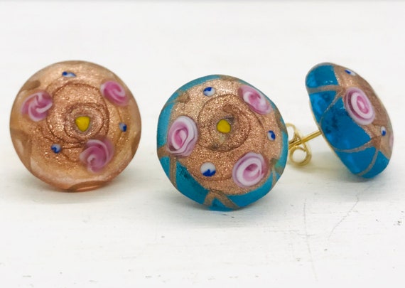 Murano earrings, vintage glass earrings, handmade earrings with Venetian glass, glass earrings studs, glass earrings clip-on, fused glass