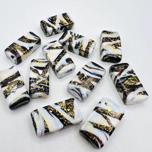 11 large square gold foil beads, vintage Murano glass beads, handmade Venetian beads for jewellery making, fancy focal beads with real gold