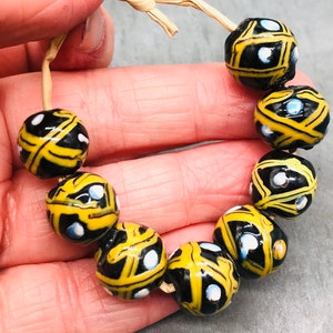 8 old Venetian fancy beads, late 1800s, Venetian trade beads, African trade beads,  old Murano beads, black Venetian beads in mint condition