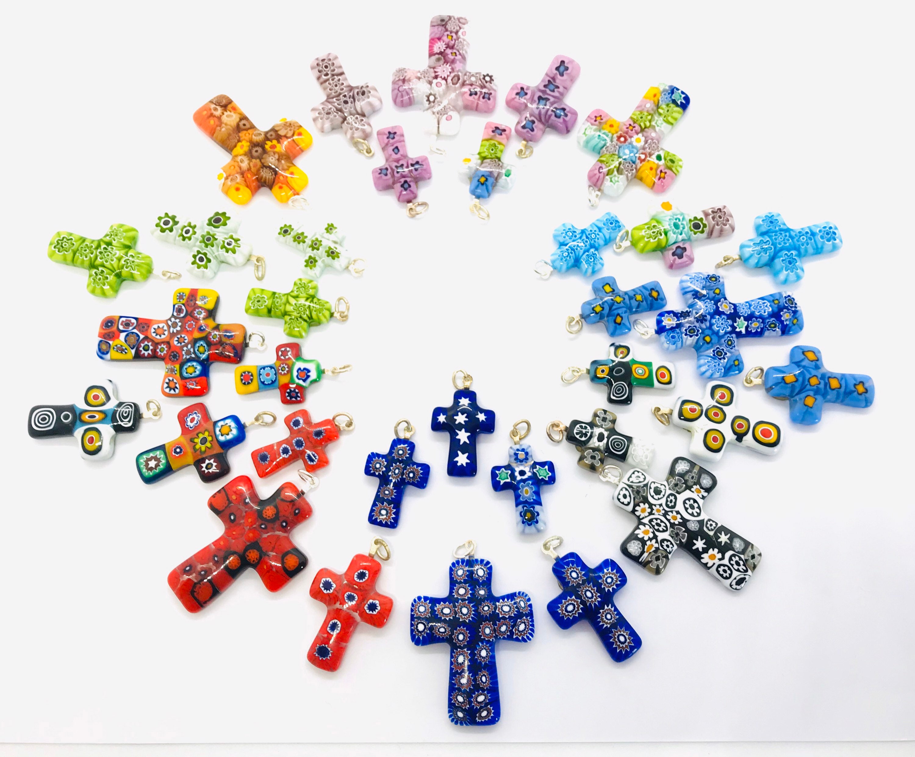 Ercole Moretti cross pendant with millefiori, Murano glass pendant, religious cross pendant with millefiori, communion gift, cross charm