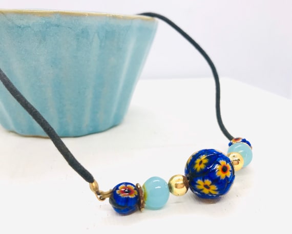 Collier En Perles Millefiori Style Murano Fait Main - Multicolore, Verre - Neuf Sans Emballage