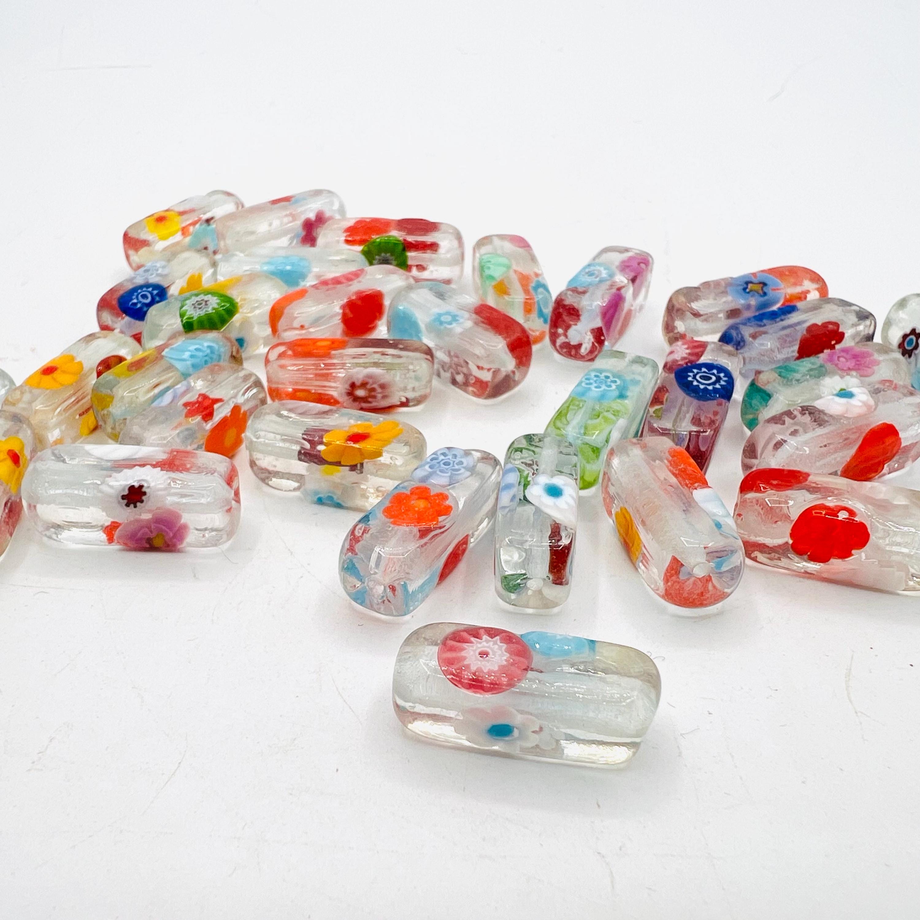 Collier Perles Millefiori Vénitien - 22 Pouces - Verre Multicolore Floral - Marque East Oasis - Occasion