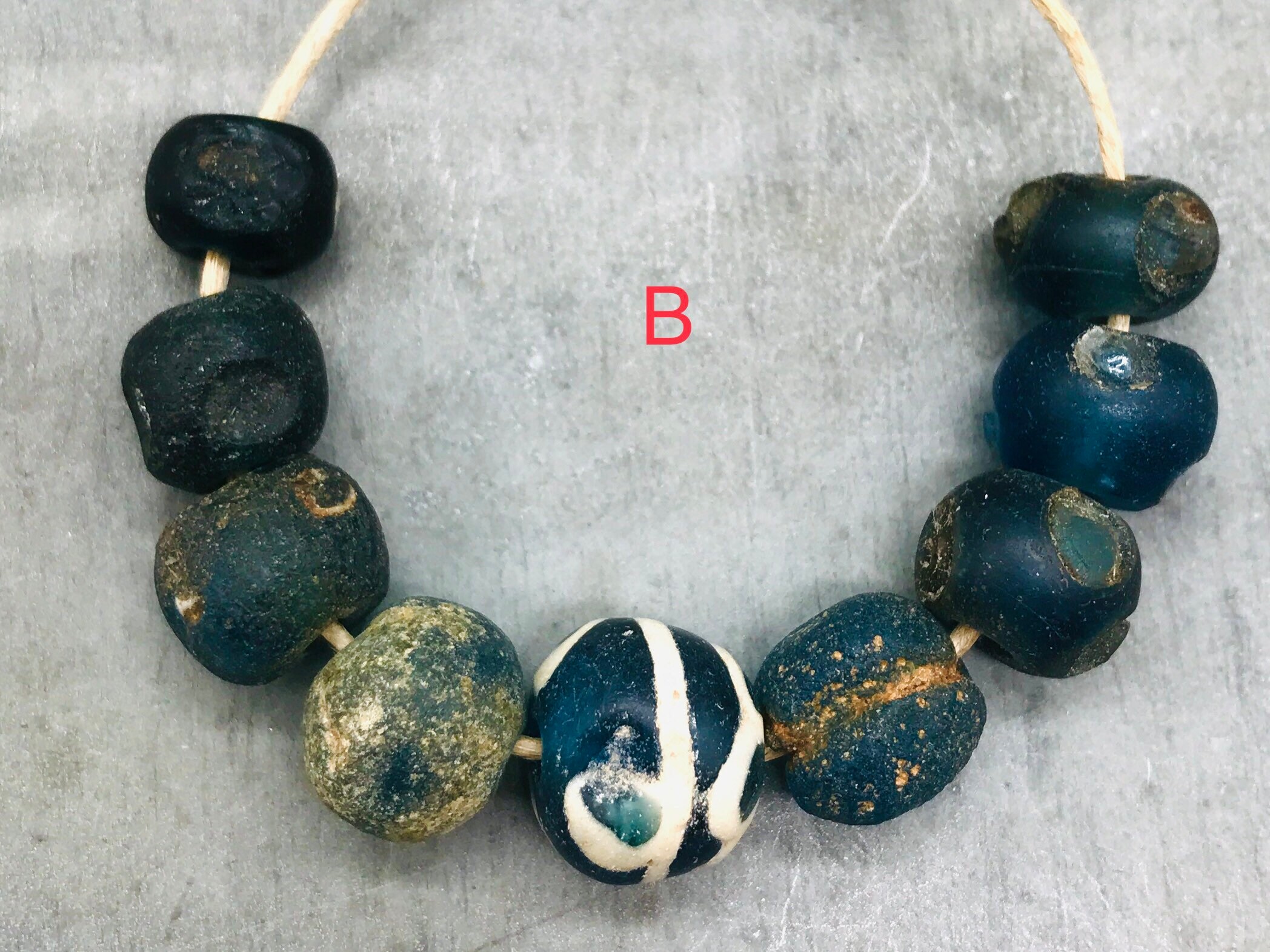 7 or 9 Ancient Islamic Glass Beads, Old Eye Beads, 1000