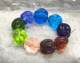 Vintage venetian beads, twisted melon Murano glass bead, lamp work beads for jewelry making, handmade glass beads, beads for earrings