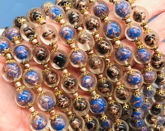 Vintage Murano Kette, Venezianer Kette mit sommerso Perlen, Kette mit handgemachten Murano Glasperlen, Murano Schmuck, ca 63 cm
