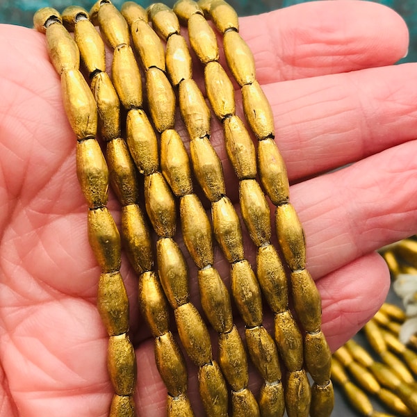 Brin de petites perles de bronze, petites perles d’espacement en bronze, perles de bronze faites à la main pour la fabrication de bijoux, perles de bronze antiques, petites perles métalliques