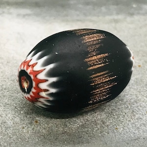 Rare old chevron bead with aventurine, 5-layer Venetian chevron, large striped black rosetta bead, Murano trade bead, vintage art deco bead