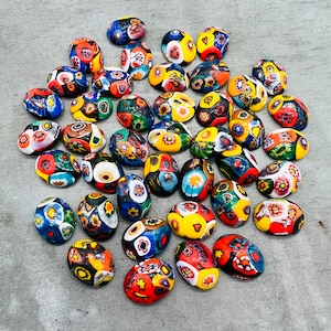 4 millefiori cabochons, vintage murano glass cabochons, vintage millefiori glass cabochons, 17 mm cabochons for rings or earrings, 2 pairs