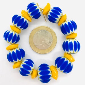 10 rare chevron beads, vintage Venetian beads, art deco beads, Venetian chevron beads, 6-layer chevron beads, yellow and blue chevron beads